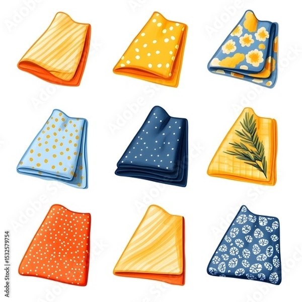 Fototapeta High-resolution clean folded handkerchief towel icon set for kitchen illustrations in flat 2D vector style with minimalistic design details