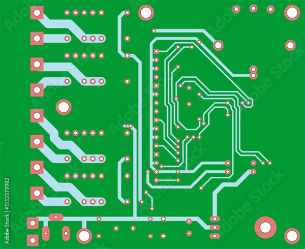 Obraz Tracing conductors of printed circuit board
of electronic device. Vector engineering 
drawing of pcb. Electric background.
Computer technic cad design.