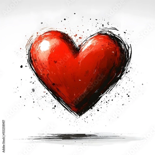 Fototapeta Sleek Flat Vector Artwork Featuring Handdrawn Heart Icon with Subtle Doodle Accents and Valentine Motifs on Transparent Canvas