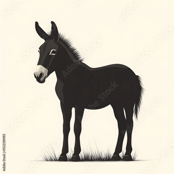 Fototapeta High Quality Flat Vector Illustration of Donkey Silhouette with Minimal Modern Design on Transparent Background