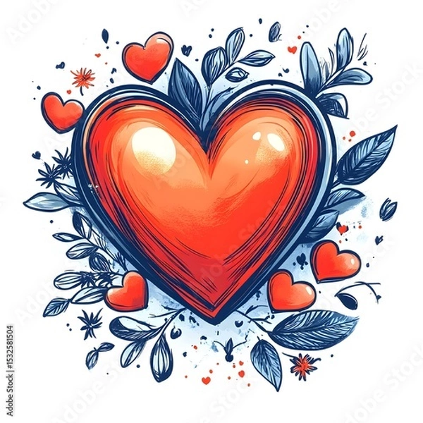 Fototapeta Creative Flat 2d Vector Illustration of a Handcrafted Heart Icon with Transparent Background and Elegant Valentine Doodle Elements