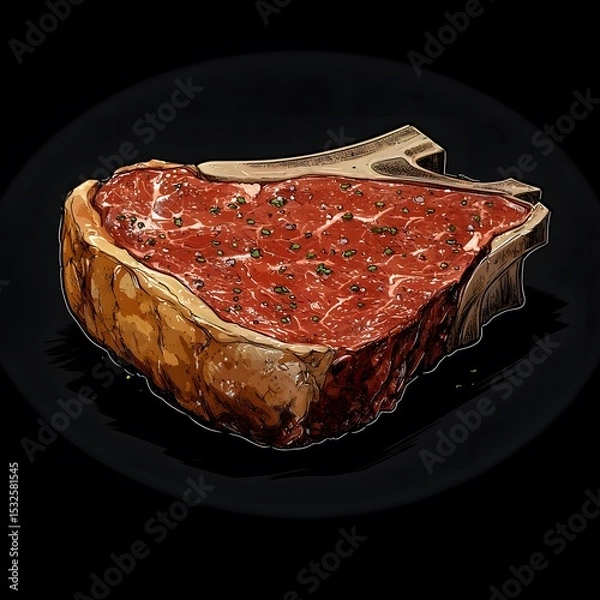 Fototapeta Detailed T-Bone Steak Vector Illustration Icon Emphasizing Modern Design, High-Quality Meat Texture and Minimalist Aesthetics on a Transparent Background