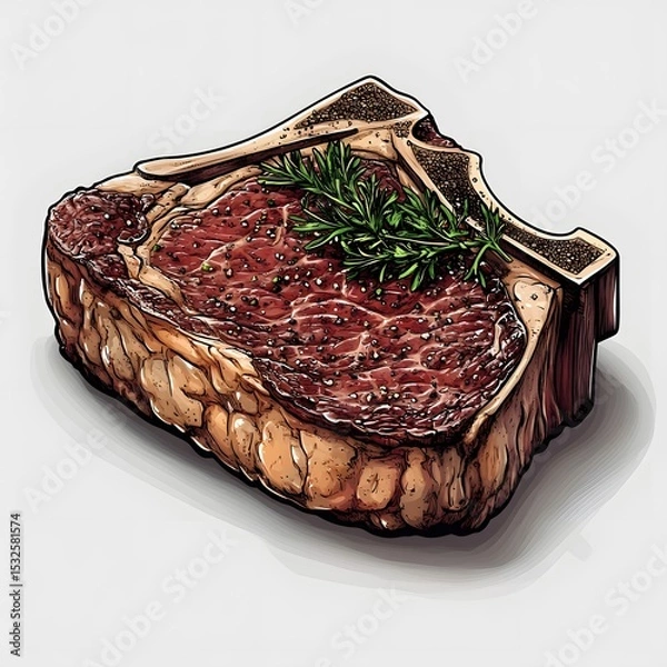 Fototapeta Artistic Minimalist T-Bone Steak Icon in Transparent Vector Graphic Emphasizing Clean Lines and Authentic Meat Texture for Culinary Branding