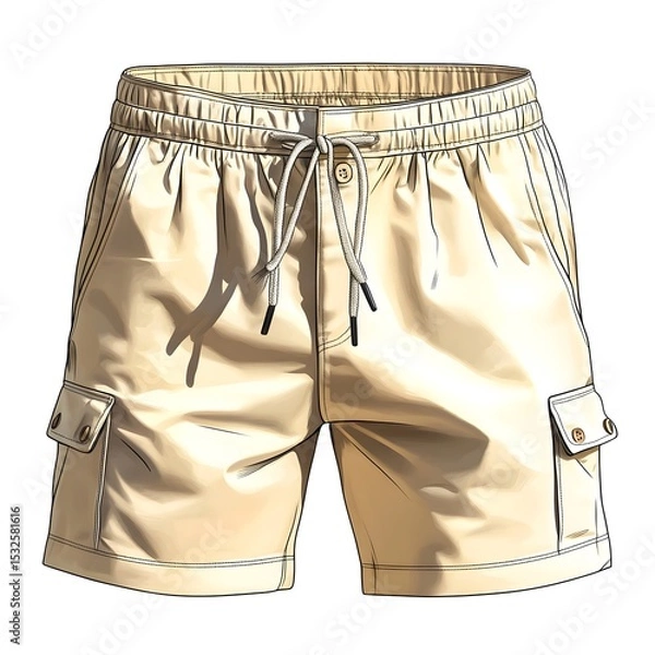 Fototapeta Modern 2D Flat Vector Technical Sketch of Stylish Shorts with Minimal Detailing