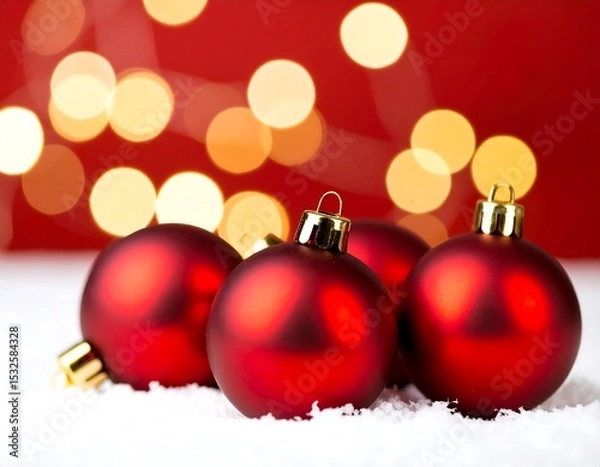 Fototapeta Red Christmas ornaments on snow