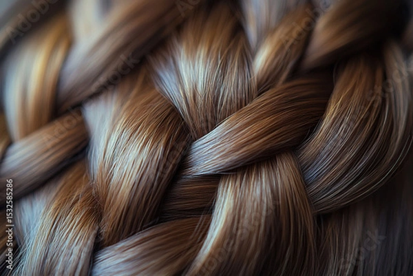 Fototapeta Close up of shiny natural brown hair in a braid. Hair color or shades