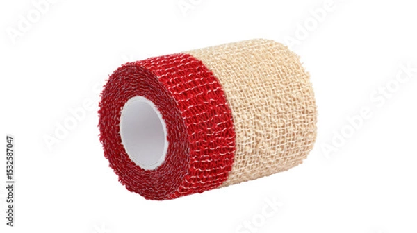 Obraz Elastic Adhesive Bandage Roll with Red Stripe on Transparent Background