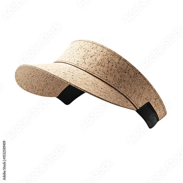 Fototapeta A beige cork visor hat with a black band, isolated on transparent background