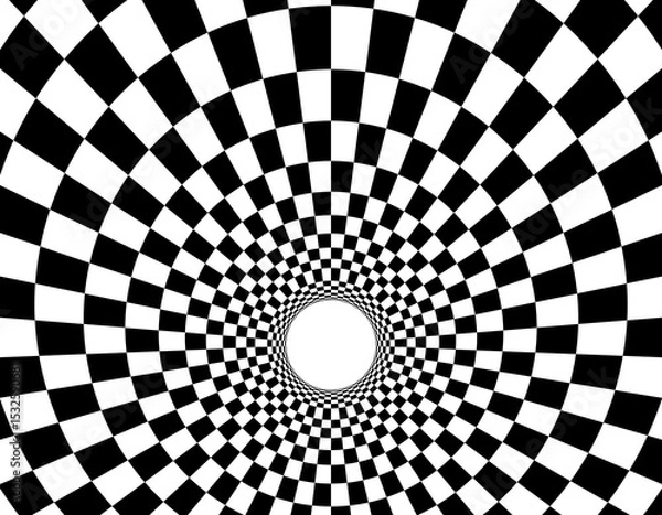 Obraz Black, white vortex made of checkerboard pattern jp Design For Optical Illusions, Psychedelic Art, Abstract Backgrounds, Visual Effects, and Motion Graphics for Banner, Web-design, Brochure, Poster
