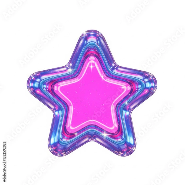 Obraz Set of Y2K Star Icons in Black and White Line Art. Retrofuturistic Graphic Elements.