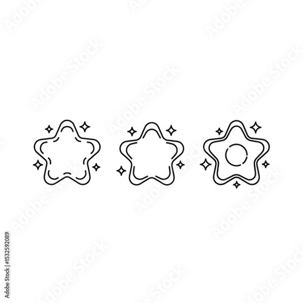 Obraz Set of Y2K Star Icons in Black and White Line Art. Retrofuturistic Graphic Elements.