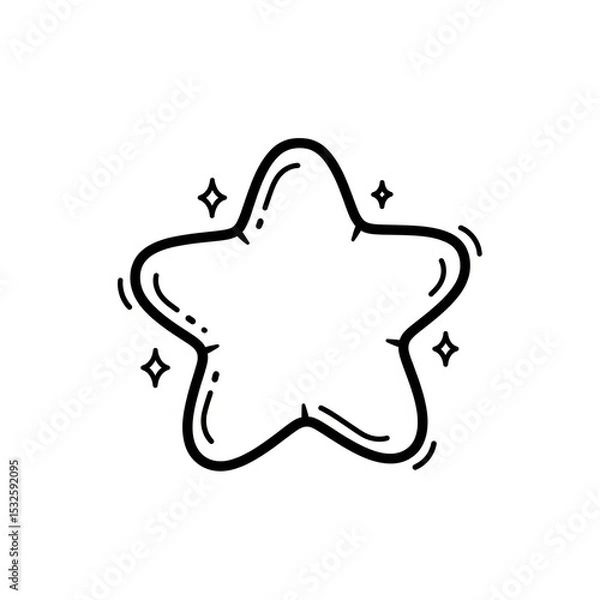 Obraz Set of Y2K Star Icons in Black and White Line Art. Retrofuturistic Graphic Elements.