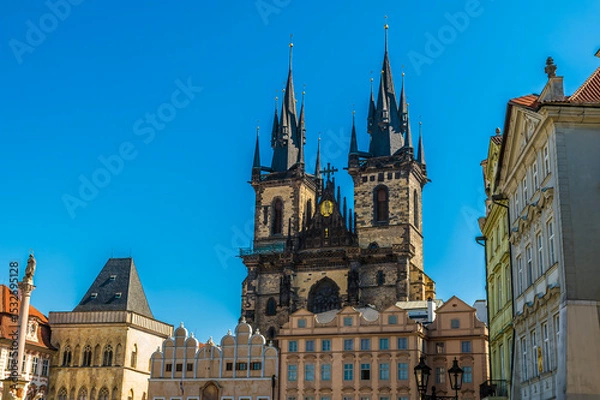 Fototapeta A view eastward across the old town square in central Prague in springtime