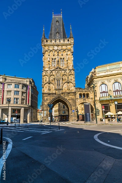 Fototapeta A view towards the Powder Tower  in central Prague in springtime