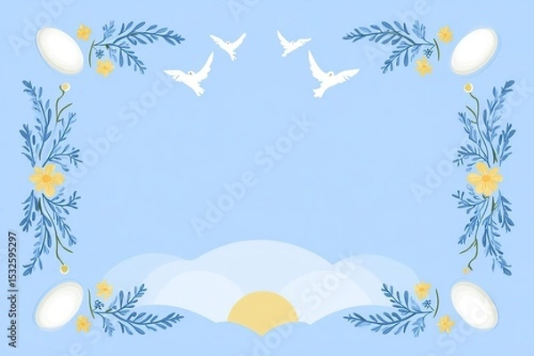 Obraz Spring Equinox themed minimal vector with floral balance elements
