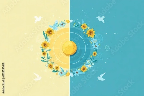 Obraz Spring Equinox themed minimal vector with floral balance elements
