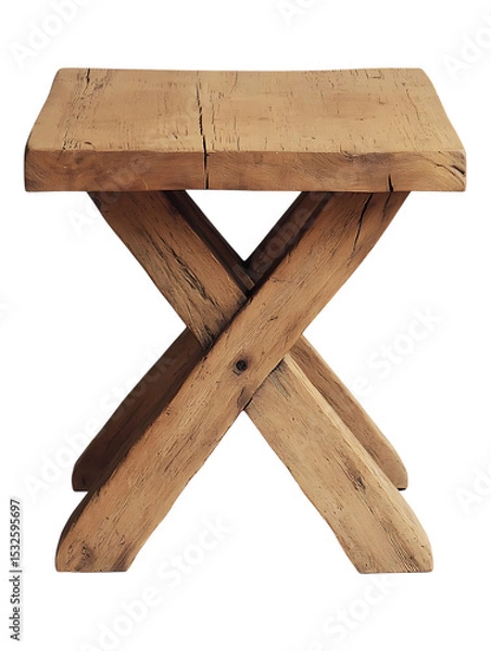 Fototapeta Rustic wooden table with a cross base isolated on transparent background
