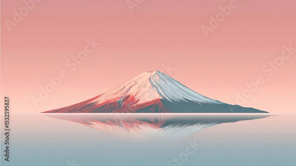 Obraz Snowy mountain with calm water reflection at sunset