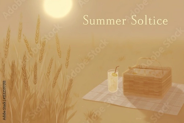 Obraz Golden Summer Solstice scene with picnic and wheat fields
