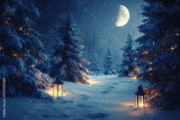 Obraz Serene Winter Solstice landscape with snow and moonlight
