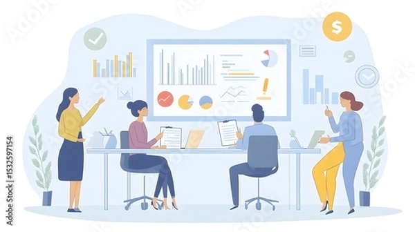 Fototapeta Business team reviewing data in a meeting.