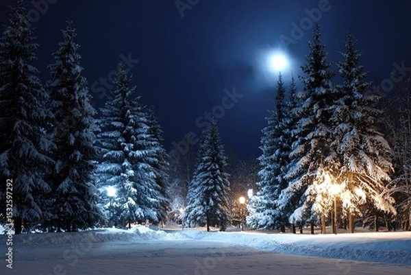 Obraz Serene Winter Solstice landscape with snow and moonlight
