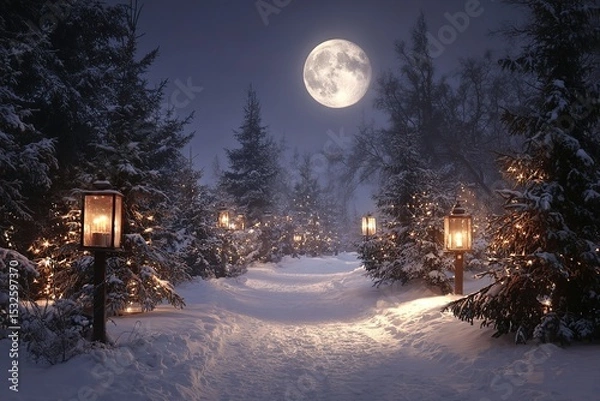 Obraz Serene Winter Solstice landscape with snow and moonlight
