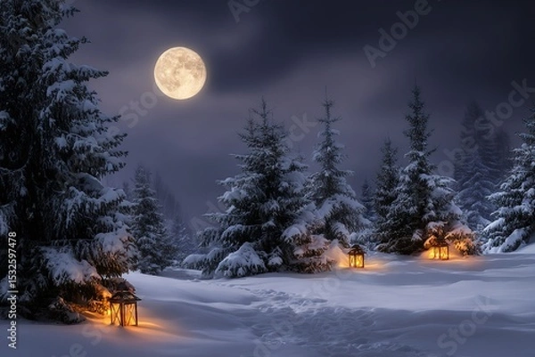 Obraz Serene Winter Solstice landscape with snow and moonlight
