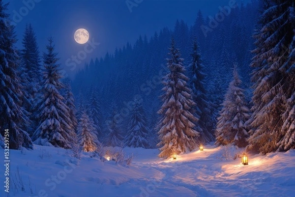 Obraz Serene Winter Solstice landscape with snow and moonlight
