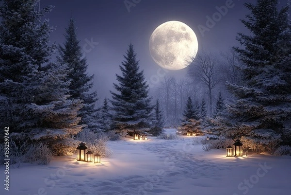 Obraz Serene Winter Solstice landscape with snow and moonlight
