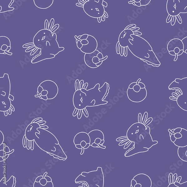 Obraz Outline Axolotl Animal Mangosteen Pattern Vector Illustration Seamless for Background Wallpaper Packaging