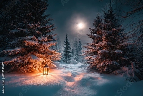 Obraz Serene Winter Solstice landscape with snow and moonlight
