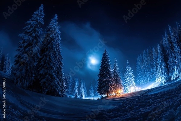 Obraz Serene Winter Solstice landscape with snow and moonlight
