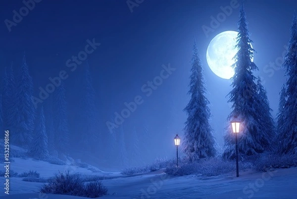 Obraz Serene Winter Solstice landscape with snow and moonlight
