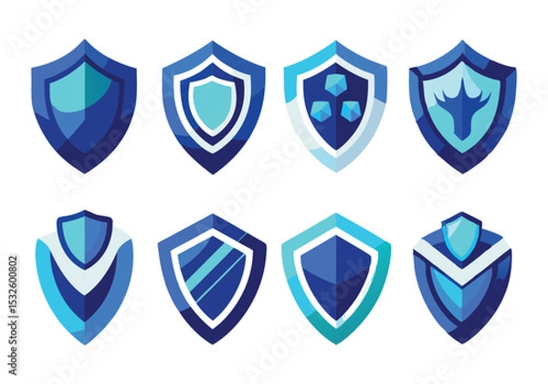 Fototapeta Collection of Blue and Teal Shield Icons  Modern, Flat Design Vector Graphics