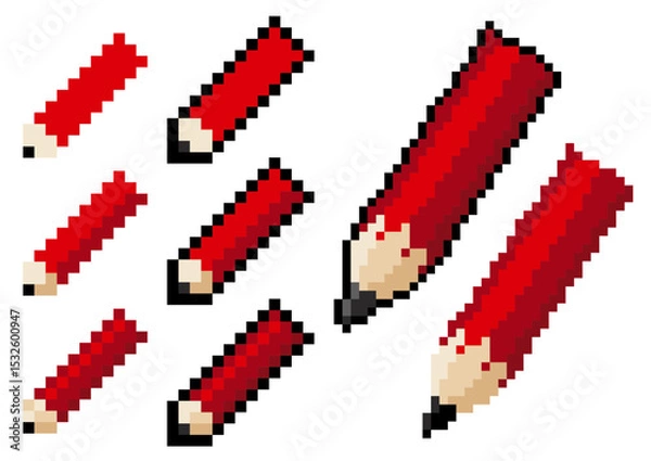 Obraz ドットで描いた赤い鉛筆のセット
