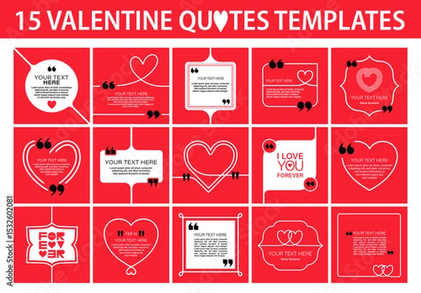 Fototapeta Collection of 15 Vector Templates for Love and Valentine Social Posts