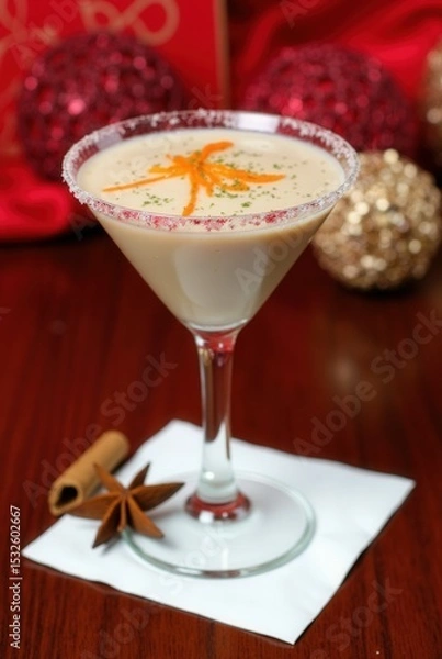 Obraz Festive cocktail: A sophisticated cocktail with a sugar-rimmed glass, garnished with an orange twist, offering a delightful taste experience with its rich.
