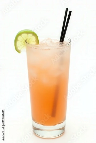 Obraz Refreshing Summer Cocktail: A vibrant summer cocktail, featuring a refreshing mix of tropical flavors. It has citrus fruit garnish, ice and a couple straws.
