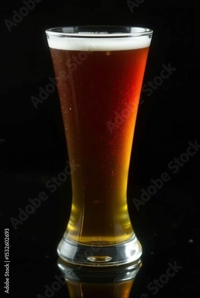 Obraz Crisp Refreshment in a Glass: A tall, slender glass of amber-hued ale stands poised, showcasing the rich color and inviting textures of the beverage.