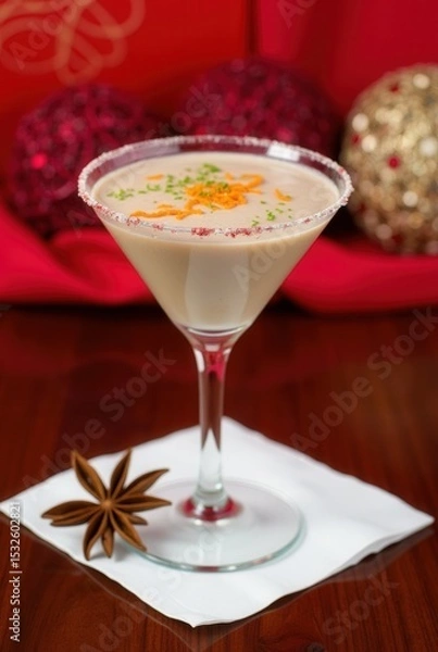 Obraz Festive Cocktail Delight: A sophisticated cocktail garnished with citrus zest and a star anise, perfect for seasonal celebrations, embodying the spirit of joy and indulgence.