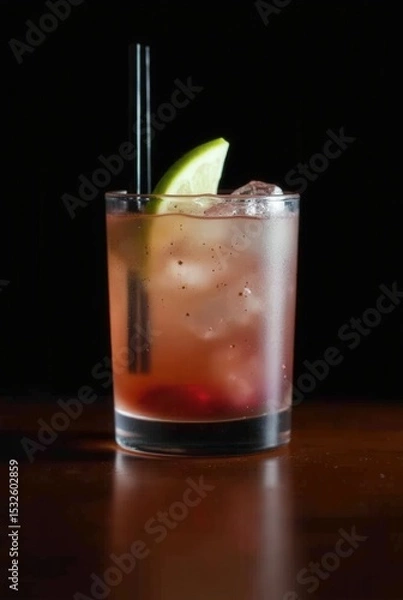 Obraz Cocktail Delight: A refreshing cocktail with ice, vibrant colors, and a lime garnish. This drink invites a sensory experience, ideal for enjoyment and pleasure.