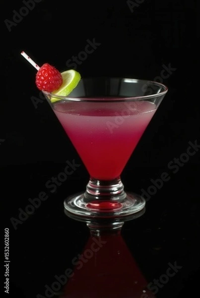 Obraz Vibrant Cocktail: A visually appealing cocktail featuring a perfect blend of flavors, adorned with a fresh raspberry and lime garnish