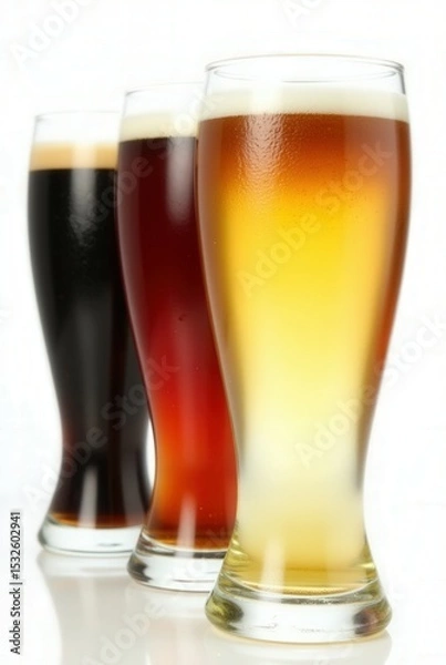 Obraz Craft Beer Trio: A refreshing trio of craft beer glasses showcases the rich diversity of flavors and colors in the world of brewing, perfect for food and beverage concepts.