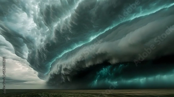 Obraz Massive storm clouds gather over a flat landscape.