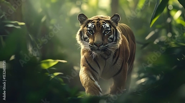 Obraz Majestic tiger in a lush jungle.