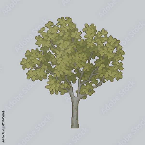 Fototapeta big green tree in pixel art style