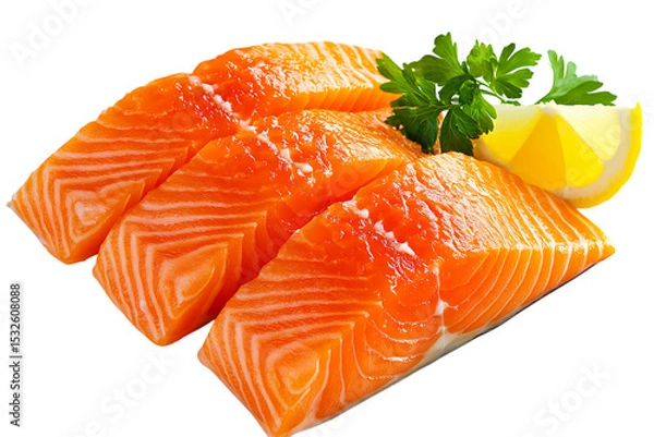 Fototapeta Three fresh salmon fillets isolated on transparent background