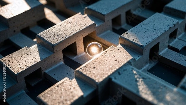 Fototapeta Glowing orb within a concrete structure illuminated by a ray of light in shadow