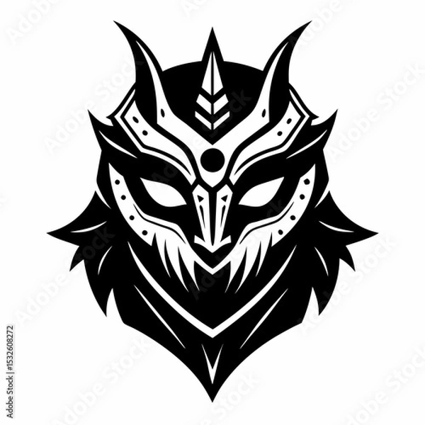 Fototapeta Abstract Tribal Mask Design with Symmetrical Patterns and Horns